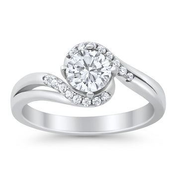 Swirl Engagement Ring Round Simulated Cubic Zirconia 925 Sterling Silver